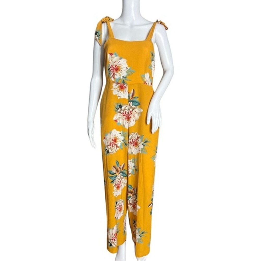 Revolve Super Down Jumpsuit Womens Medium Adley Floral Mustard Floral Yellow